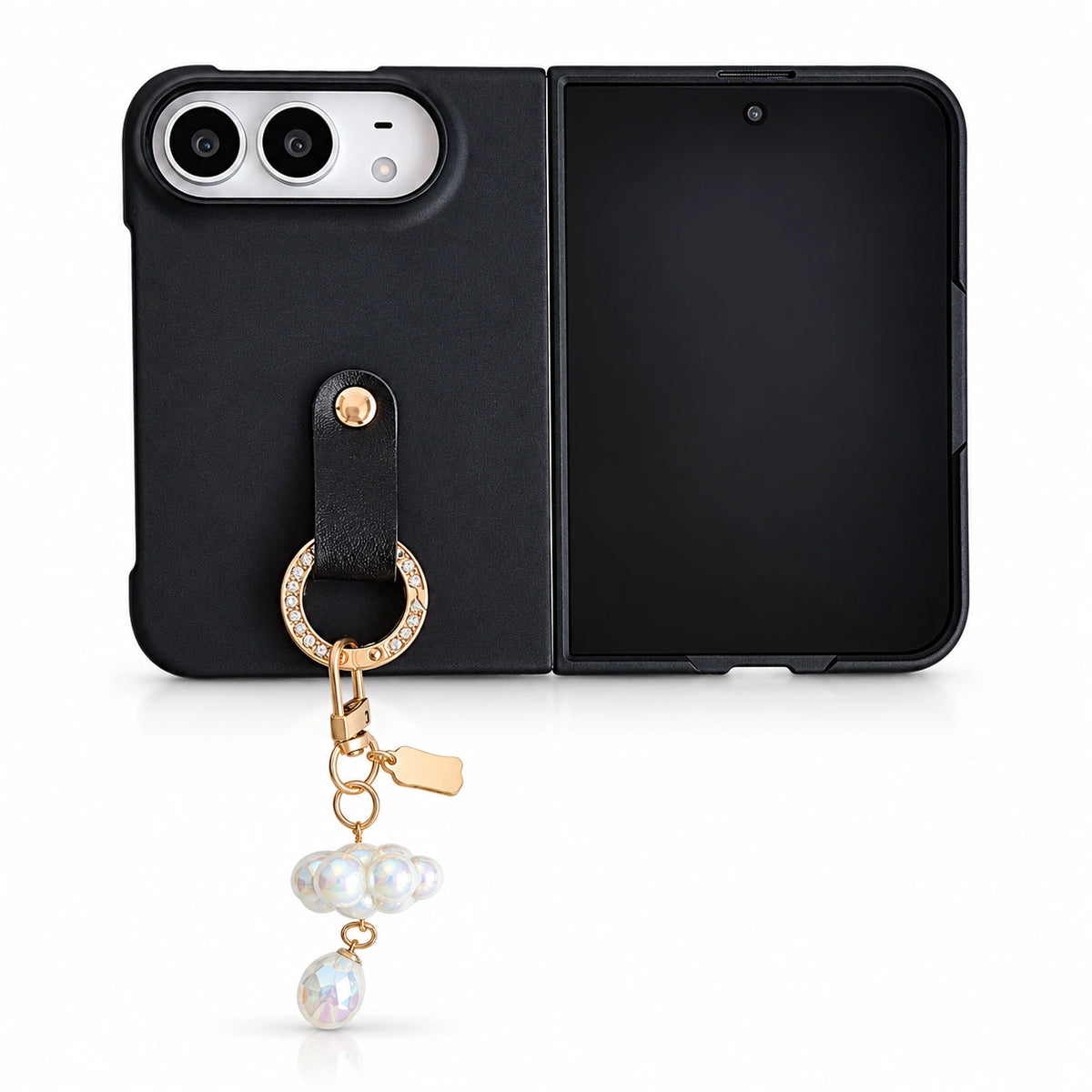 Cloud Texture Pearl Charm iPhone Duo Case in Black