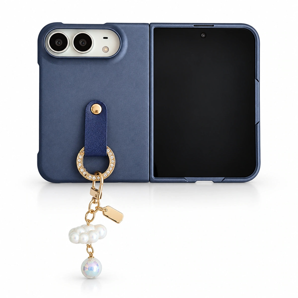 Cloud Texture Pearl Charm iPhone Duo Case in Blue