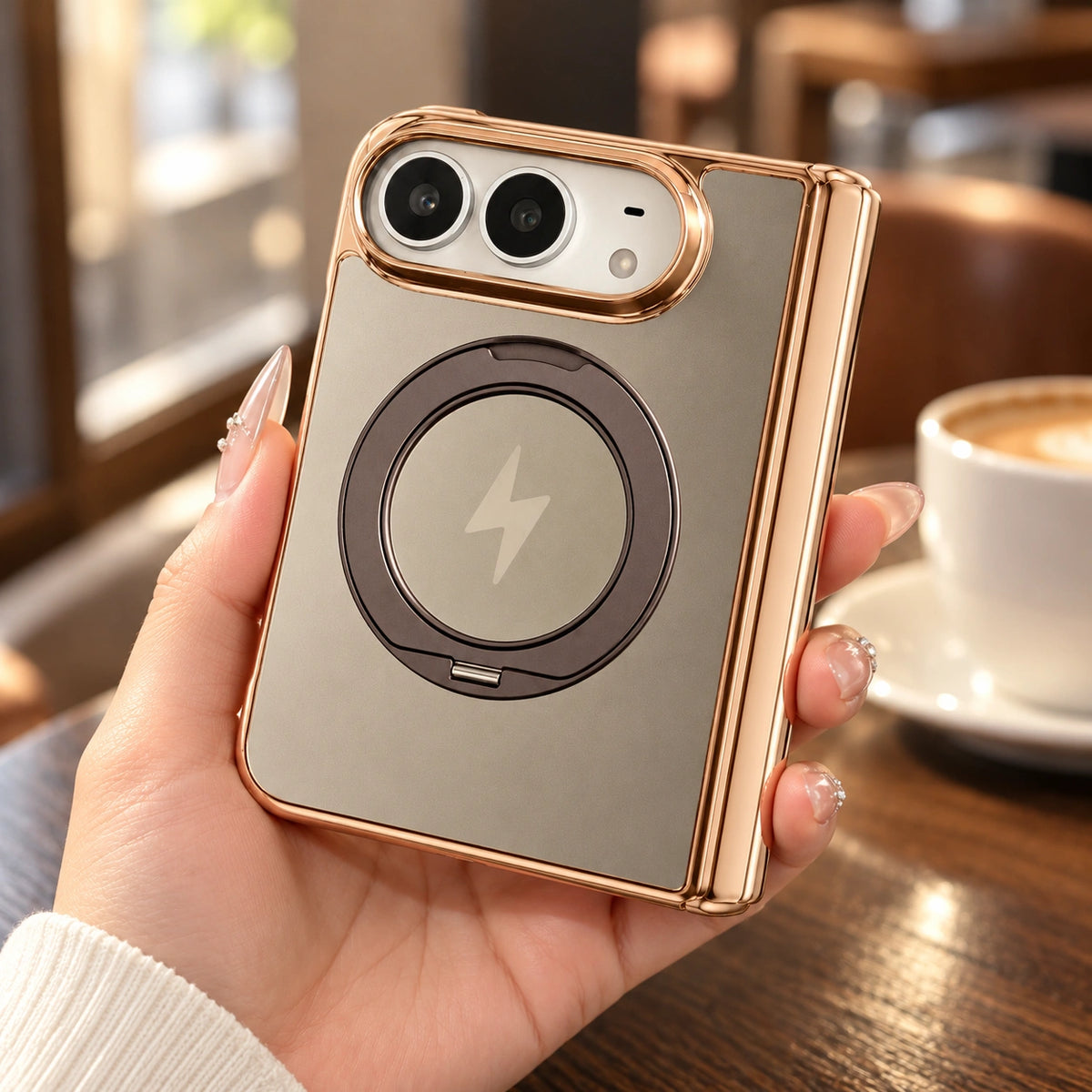Metallic Ring Stand iPhone Duo Case, styled product photo