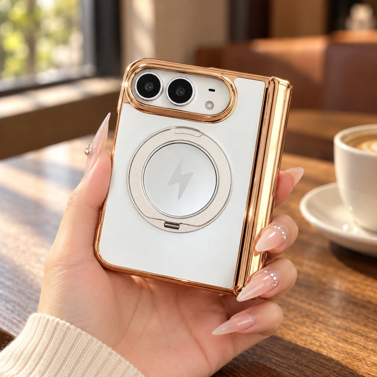Metallic Ring Stand iPhone Duo Case, styled product photo 2