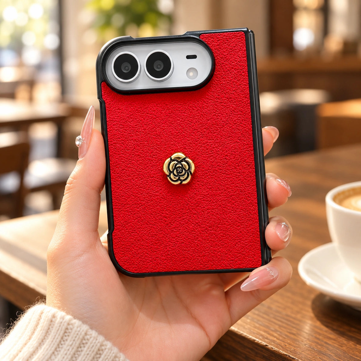 Camellia Textured iPhone Duo Case, styled product photo 2