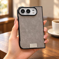 Suede-Feel Textured iPhone Duo Case, held in hand