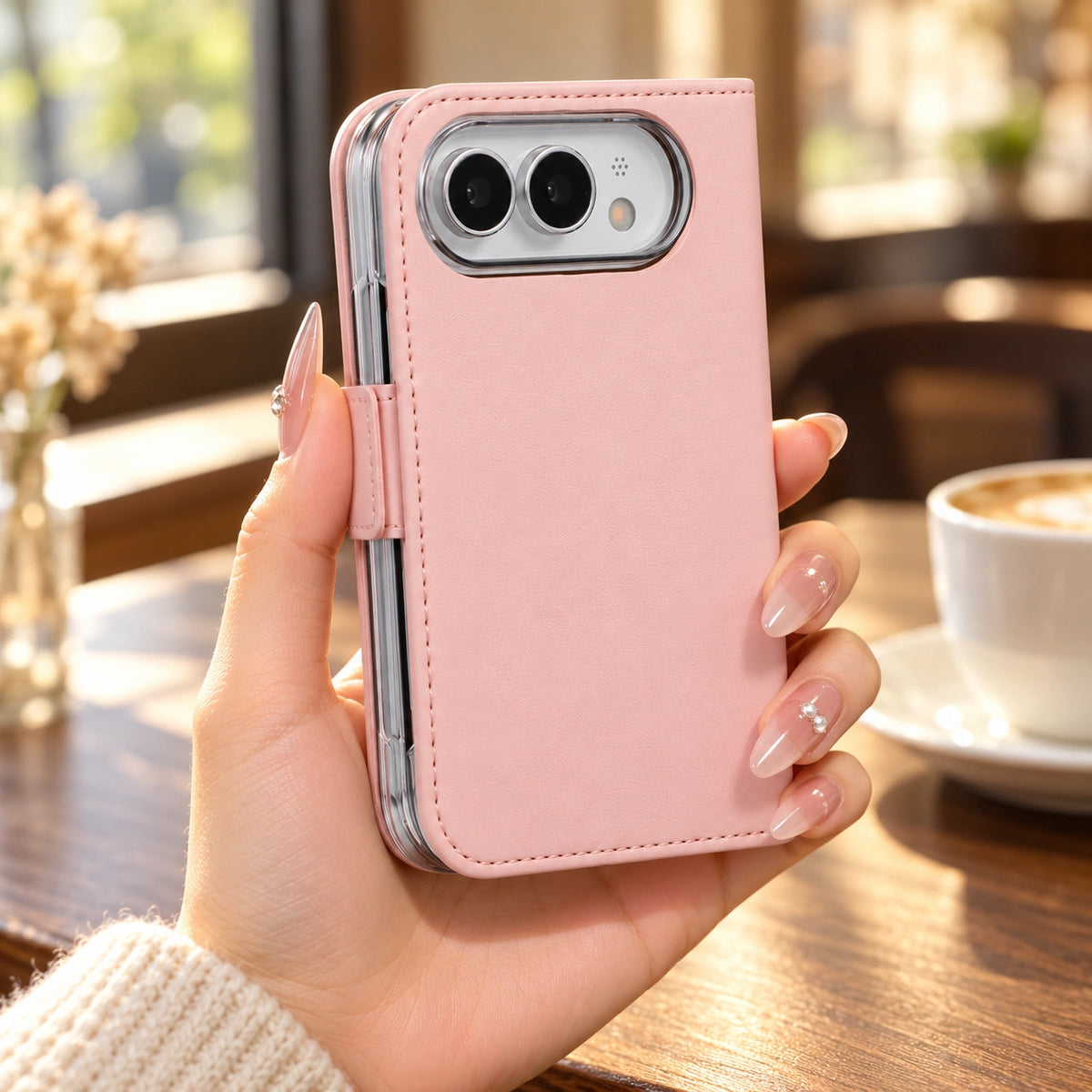 Stitched Folio iPhone Duo Case, held in hand