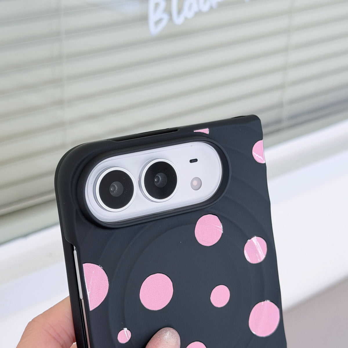 caseease pink polka dot iPhone Duo case, product photo