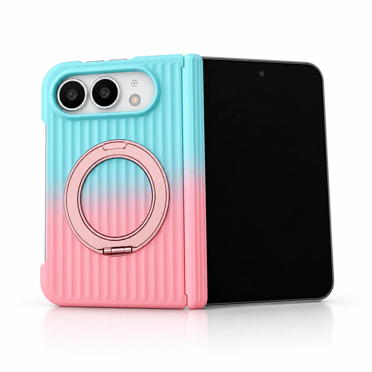 caseease ribbed two-tone ring stand iPhone Duo case - Pink Blue