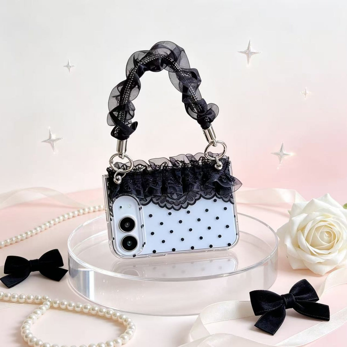 caseease lace polka dot iPhone Duo case, product photo