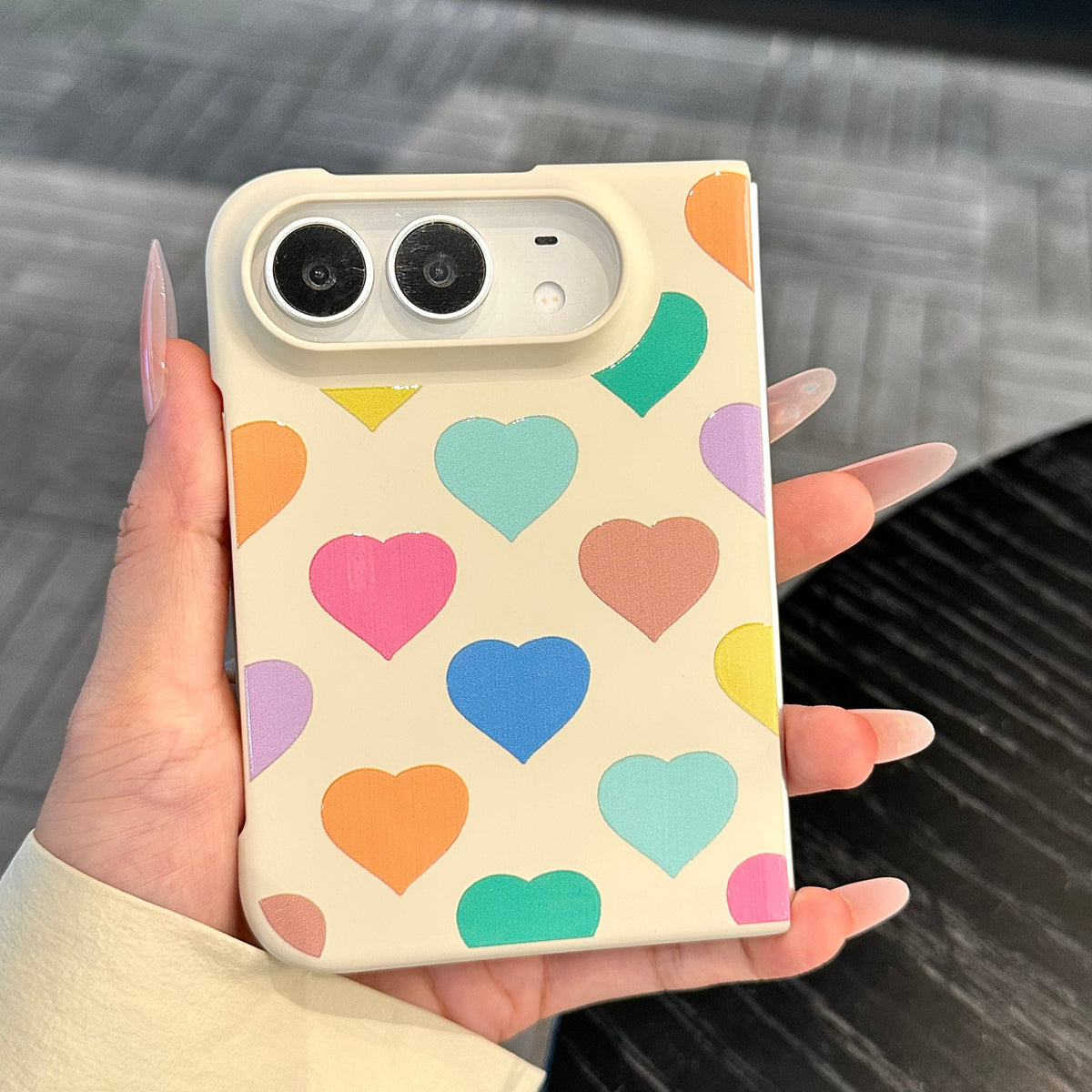 caseease colorful hearts and dots iPhone Duo case, product photo