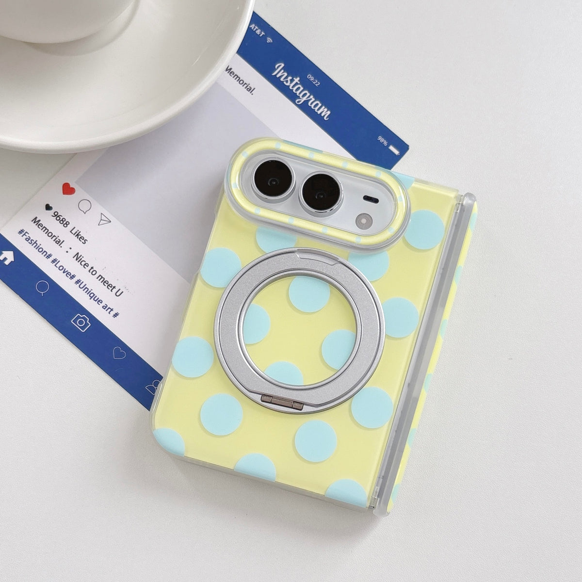caseease polka dot ring stand iPhone Duo case - Yellow, product photo