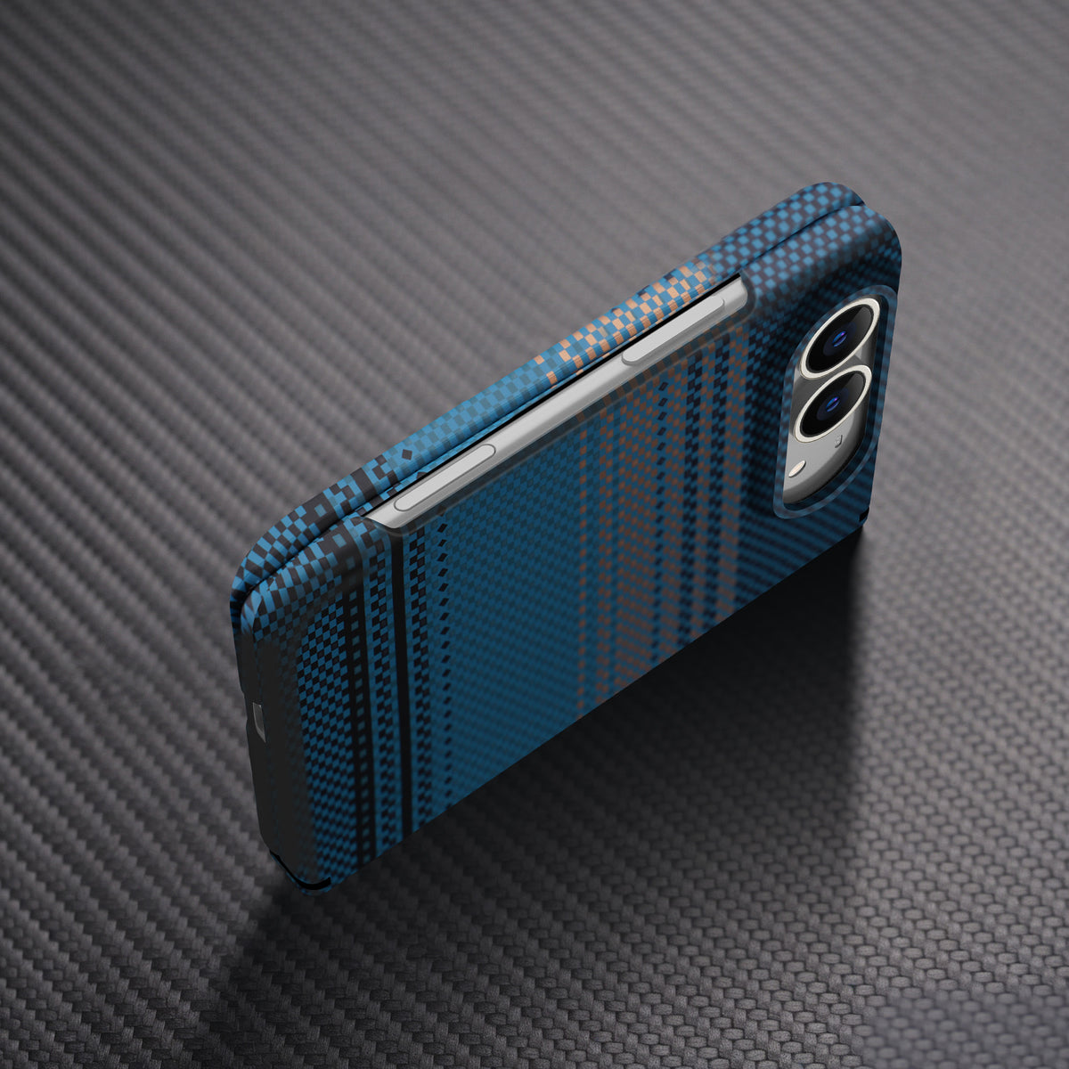 caseease carbon-texture iPhone Duo case with frame, product photo