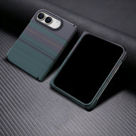 caseease carbon-texture iPhone Duo case with frame - Green, product photo