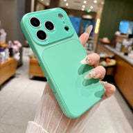 Mint green faux leather color block iPhone case lifestyle photo