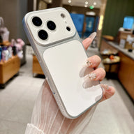 Pearl white faux leather color block iPhone case lifestyle photo