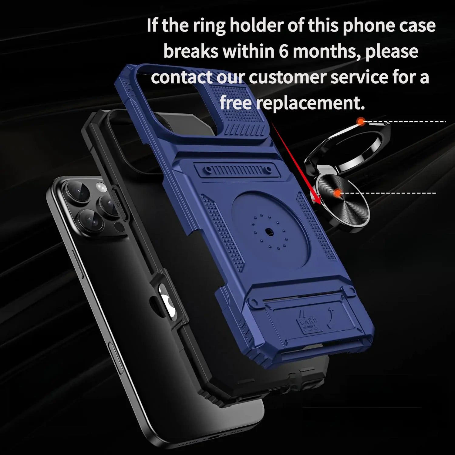 iPhone wallet case with two-card holder and rotating ring stand — view 2