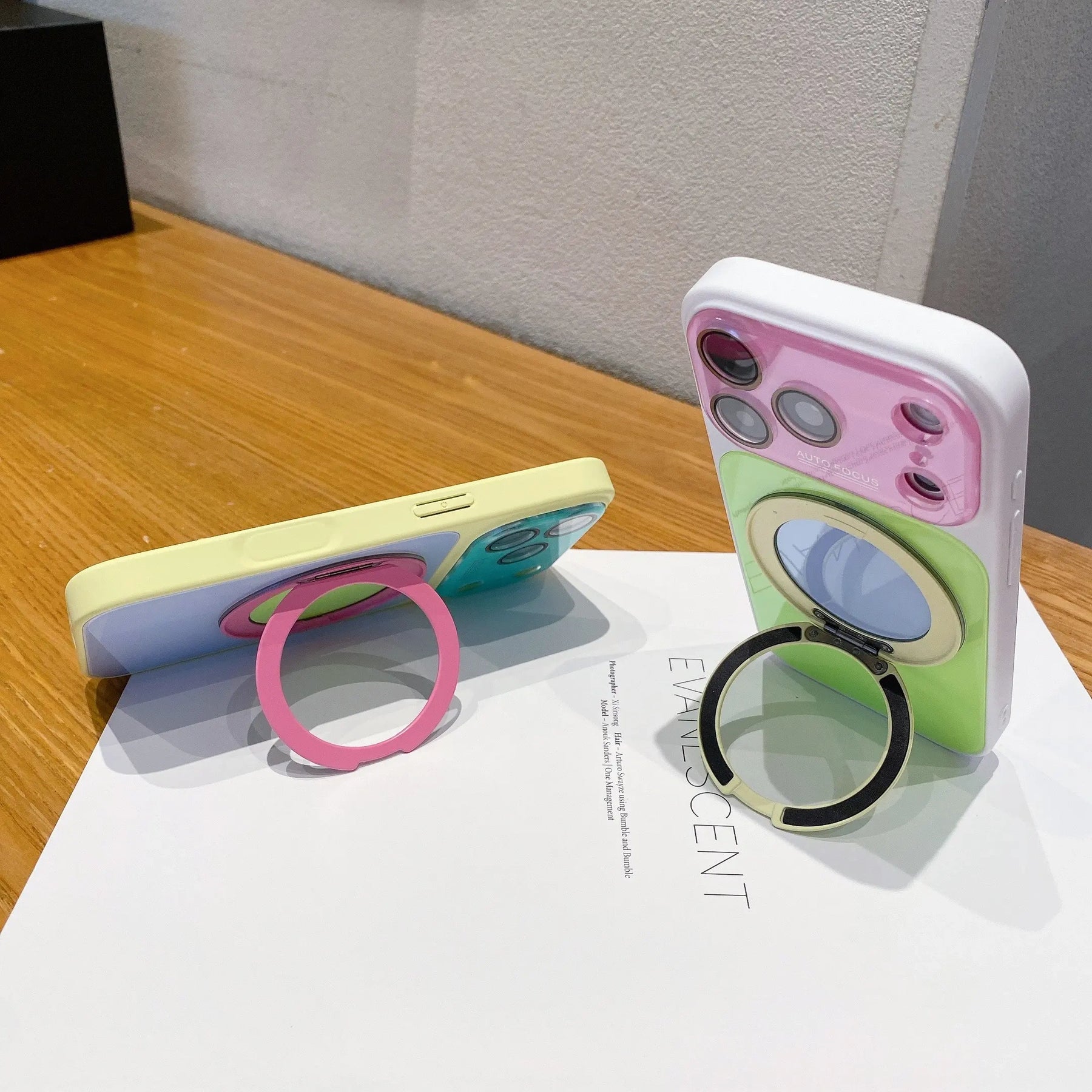 Dopamine Colors Magnetic Case for iPhone 17 16 15 14 Pro Max, with 360° Rotating Ring Stand, Colorblock Glossy Shockproof Cover with Full Camera Protection, Wireless Charging Compatible with MagSafe, Best Gift for Women Girls (main image)