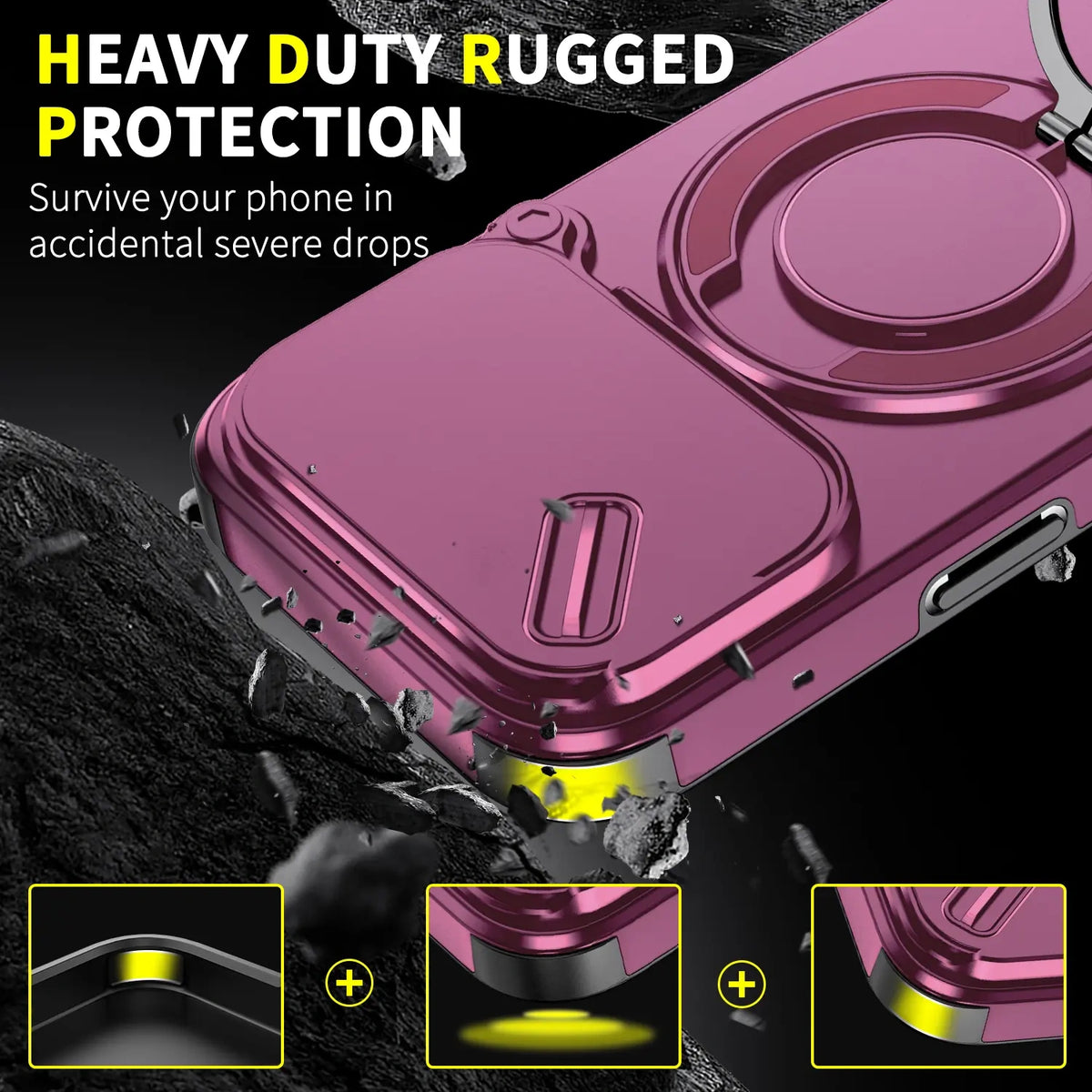 Heavy-duty iPhone case with sliding camera cover and ring stand — view 7