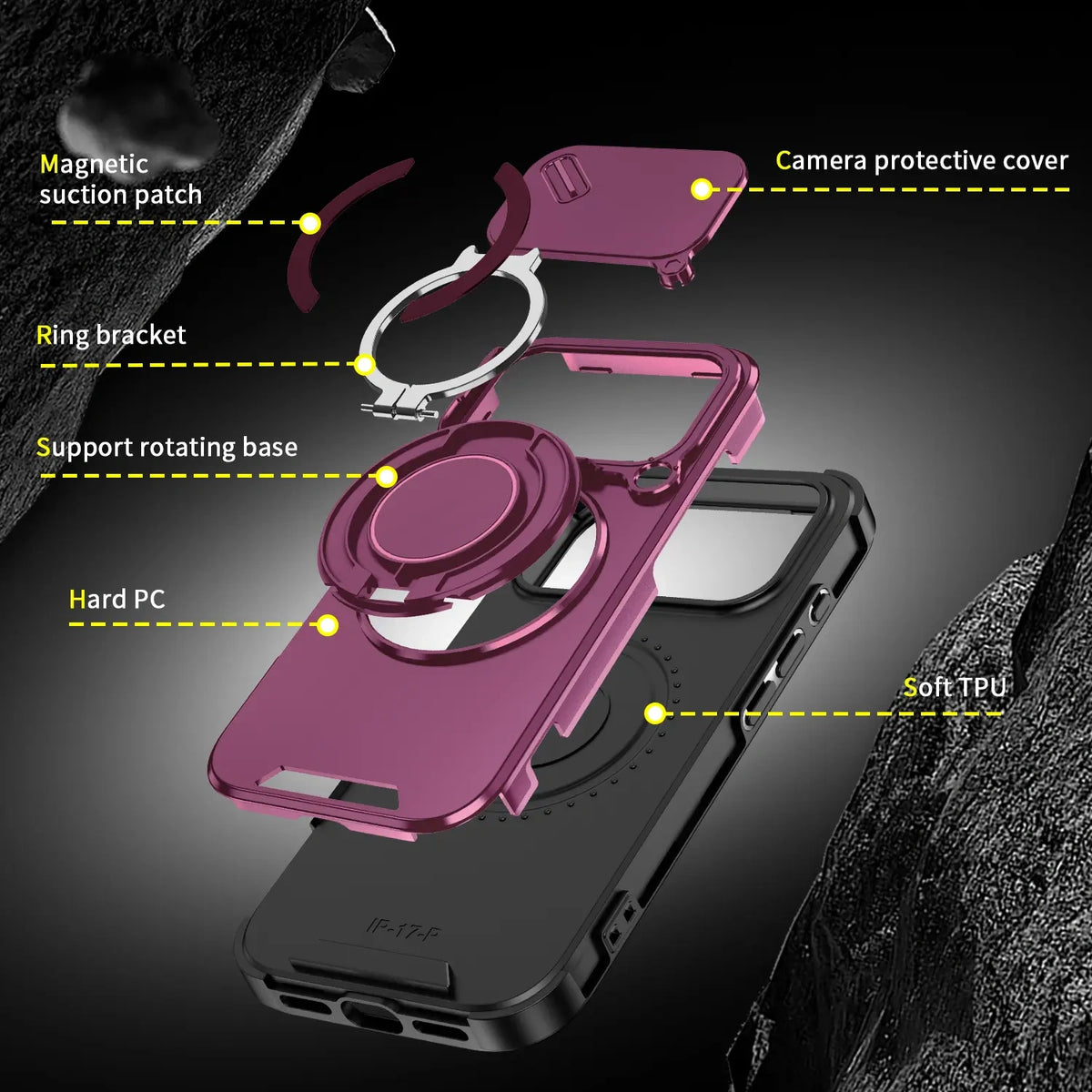 Heavy-duty iPhone case with sliding camera cover and ring stand — view 9