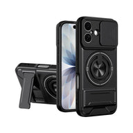 Military-Grade iPhone Case with Sliding Camera Cover & Ring Stand in Black