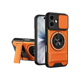 Military-Grade iPhone Case with Sliding Camera Cover & Ring Stand in Orange