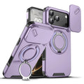 Heavy-duty iPhone case with sliding camera cover in Purple