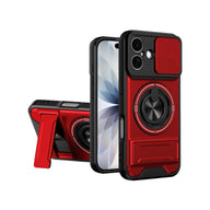 Military-Grade iPhone Case with Sliding Camera Cover & Ring Stand in Red