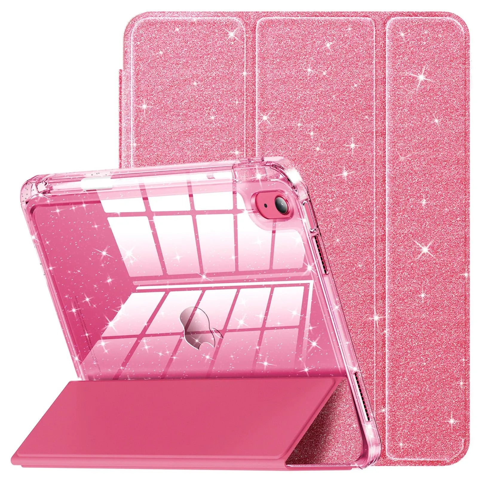 INFILAND Compatible with iPad Case, Glitter Cover with Sparkly Clear Back, Pencil Holder, for Kids Girls Computer Tablet Casing Protection Protective - Color Rose Pink (variant image)