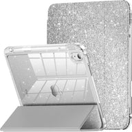 INFILAND Compatible with iPad Case, Glitter Cover with Sparkly Clear Back, Pencil Holder, for Kids Girls Computer Tablet Casing Protection Protective - Color Silver (variant image)