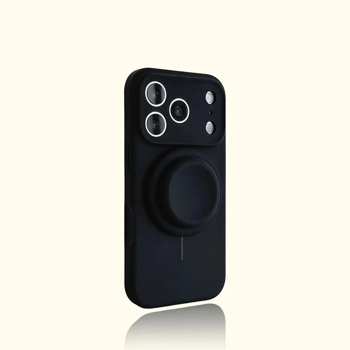 Magnetic Stand Liquid Silicone Full Coverage Phone Case with AI Capture Button, Compatible with iPhone 13 to iPhone 18 Pro Max--3994 - Size Black + Stand (variant image)