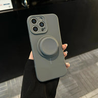 Magnetic Stand Liquid Silicone Full Coverage Phone Case with AI Capture Button, Compatible with iPhone 13 to iPhone 18 Pro Max--3994 - Size Charcoal Gray + Stand (variant image)