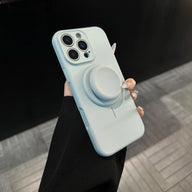 Magnetic Stand Liquid Silicone Full Coverage Phone Case with AI Capture Button, Compatible with iPhone 13 to iPhone 18 Pro Max--3994 - Size Cloud Cyan + Stand (variant image)