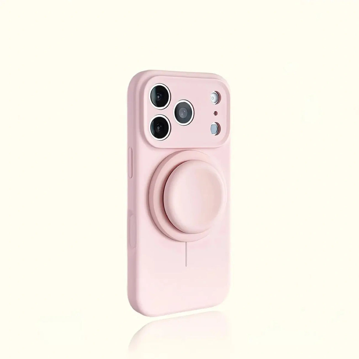 Magnetic Stand Liquid Silicone Full Coverage Phone Case with AI Capture Button, Compatible with iPhone 13 to iPhone 18 Pro Max--3994 - Size Morandi Pink + Stand (variant image)