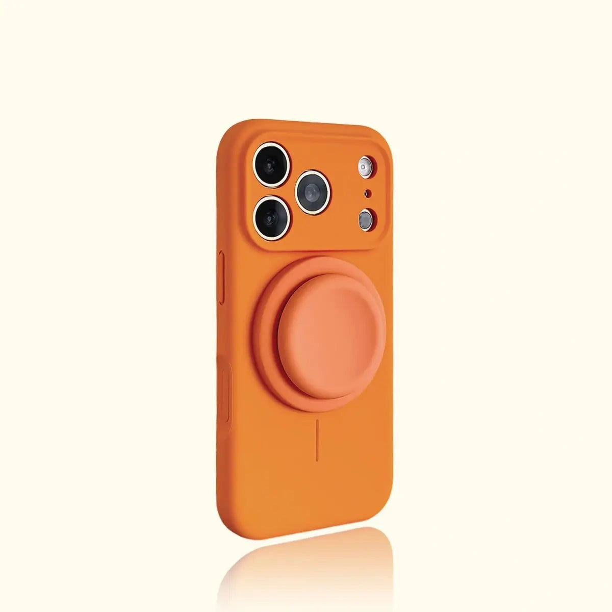 Magnetic Stand Liquid Silicone Full Coverage Phone Case with AI Capture Button, Compatible with iPhone 13 to iPhone 18 Pro Max--3994 - Size Orange + Stand (variant image)