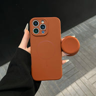 Magnetic Stand Liquid Silicone Full Coverage Phone Case with AI Capture Button, Compatible with iPhone 13 to iPhone 18 Pro Max--3994 - Size Tan + Stand (variant image)