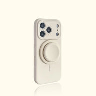 Magnetic Stand Liquid Silicone Full Coverage Phone Case with AI Capture Button, Compatible with iPhone 13 to iPhone 18 Pro Max--3994 - Size Vintage White + Stand (variant image)